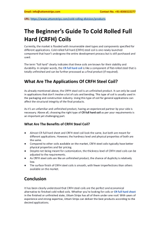 The Beginner’s Guide To Cold Rolled Full Hard (CRFH) Coils