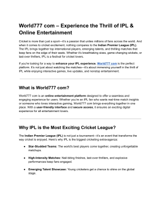 World777 com – Experience the Thrill of IPL & Online Fun