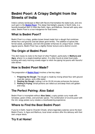 Bedmi poori for perfect breakfast