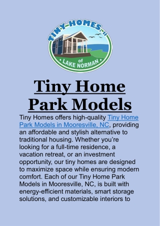 Tiny Home Park Models in Mooresville, NC: Custom-Built Tiny Homes for Every Life