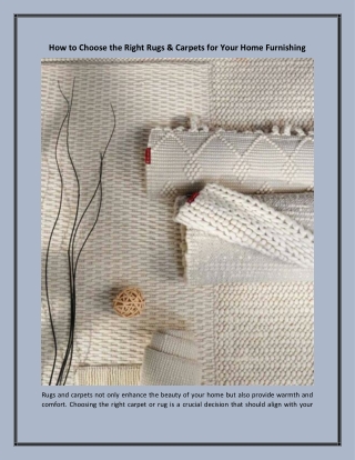 How to Choose the Right Rugs and Carpets for Your Home Furnishing