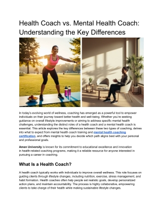 Health Coach vs. Mental Health Coach Understanding the Key Differences