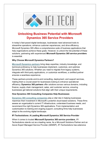 Unlocking Business Potential with Microsoft Dynamics 365 Service Providers