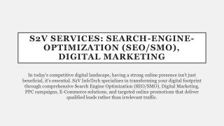 S2V Services: Search-Engine-Optimization (SEO/SMO), Digital Marketing
