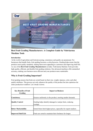 Best Fruit Grading Manufacturers - Vishvkarng Manufacturers