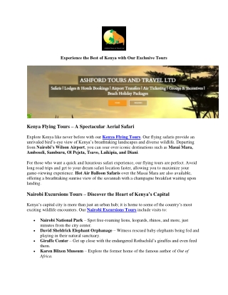 Experience the Best of Kenya with Our Exclusive Tours