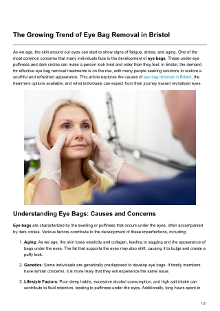 The Growing Trend of Eye Bag Removal in Bristol