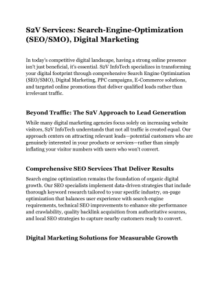 S2V Services: Search-Engine-Optimization (SEO/SMO), Digital Marketing
