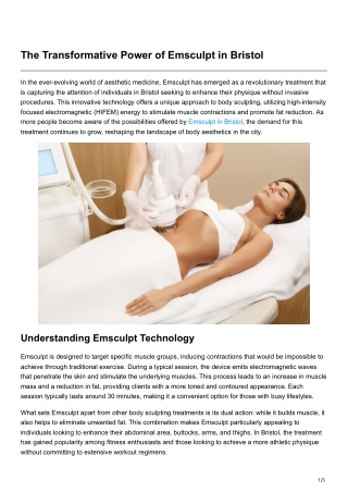 The Transformative Power of Emsculpt in Bristol