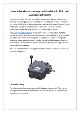 How Valve Gearboxes Improve Precision in Fluid and Gas Control Systems