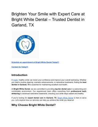 Brighten Your Smile with Expert Care at Bright White Dental – Trusted Dentist in Garland, TX