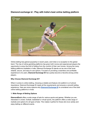 Diamond exchange id _ Play with India’s best online betting platform