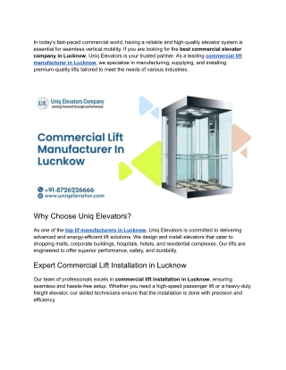 Top Commercial Lift Manufacturer in Lucknow