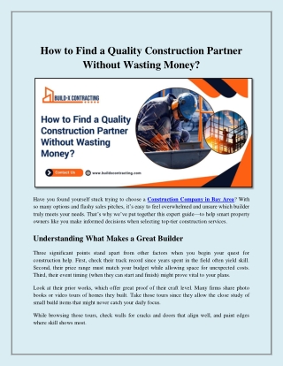 How to Find a Quality Construction Partner Without Wasting Money?