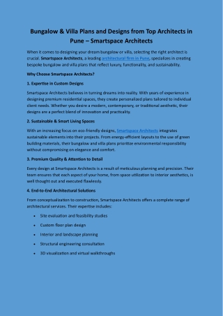 Bungalow & Villa Plans and Designs from Top Architects in Pune – Smartspace Architects