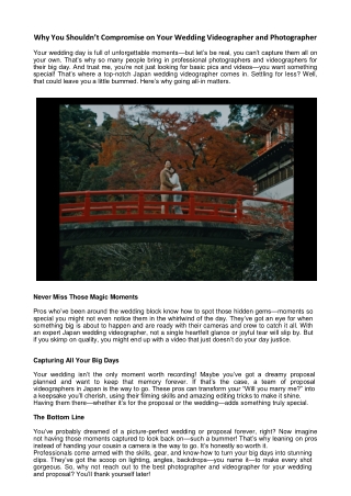 Why You Shouldn’t Compromise on Your Wedding Videographer and Photographer