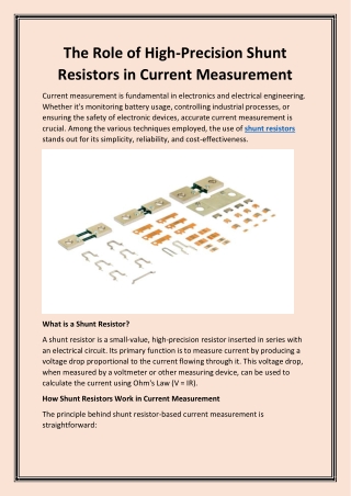 The Role of High-Precision Shunt Resistors in Current Measurement