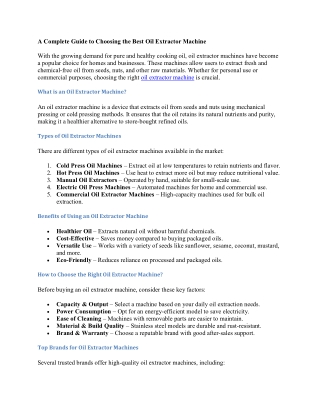 A Complete Guide to Choosing the Best Oil Extractor Machine