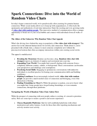Dive into the World of Random Video Chats