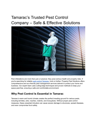 Tamarac’s Trusted Pest Control Company – Safe & Effective Solutions