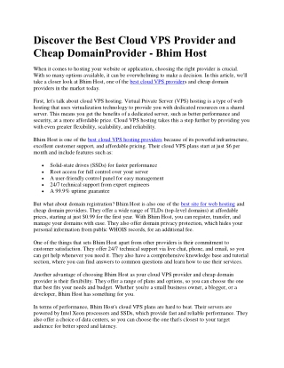 Discover the Best Cloud VPS Provider, Cheap DomainProvider