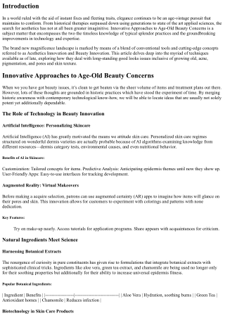 Innovative Approaches to Age-Old Beauty Concerns