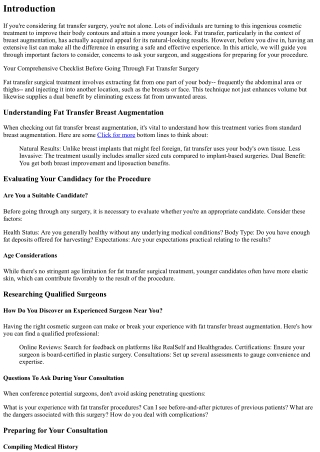 Your Comprehensive Checklist Before Undergoing Fat Transfer Surgical Treatment