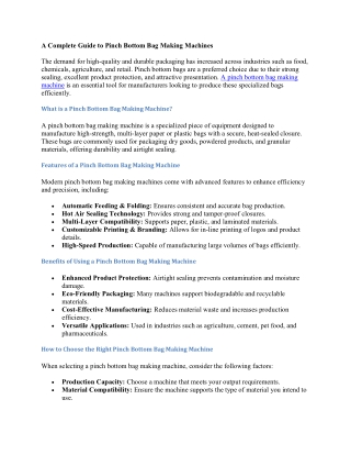 A Complete Guide to Pinch Bottom Bag Making Machines