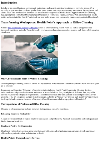 Transforming Workspaces: Health Point's Approach to Office Cleaning