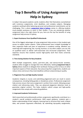 Benefits of Using Assignment Help in Sydney