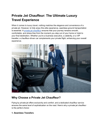Private Jet Chauffeur- The Ultimate Luxury Travel Experience