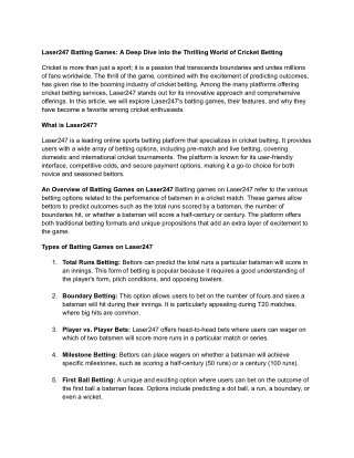 Laser247 Batting Games_ A Deep Dive into the Thrilling World of Cricket Betting