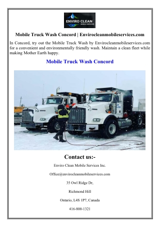 Mobile Truck Wash Concord  Envirocleanmobileservices.com