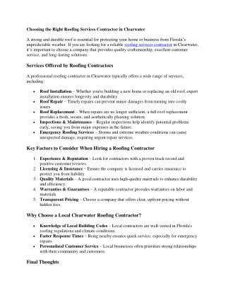 Choosing the Right Roofing Services Contractor in Clearwater