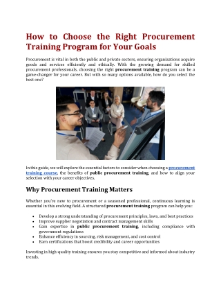 How to Choose the Right Procurement Training Program for Your Goals