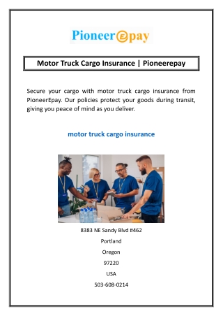Motor Truck Cargo Insurance | Pioneerepay