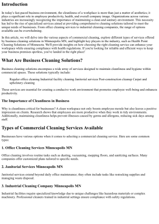 Exploring Comprehensive Business Cleaning Solutions Available Today