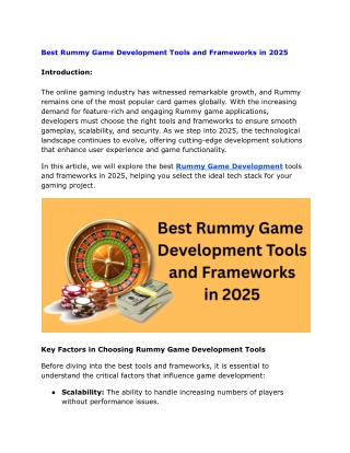 Best Rummy Game Development Tools and Frameworks in 2025