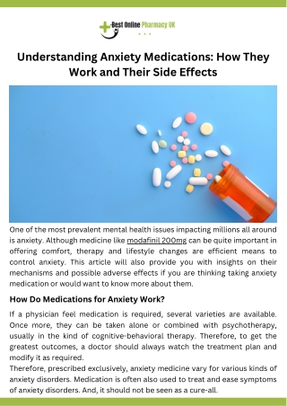 Understanding Anxiety Medications: How They Work and Their Side Effects
