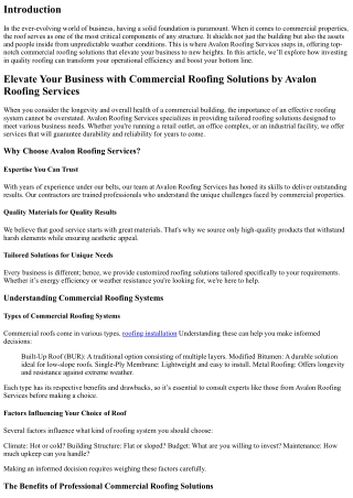 Elevate Your Business with Commercial Roofing Solutions by Avalon Roofing Servic