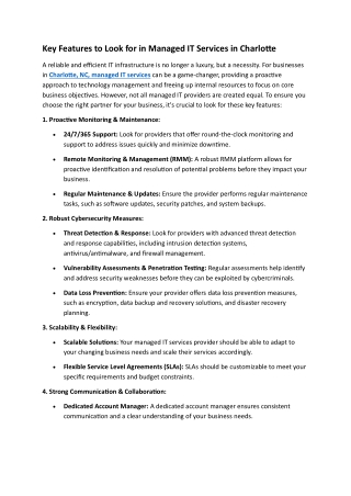Key Features to Look for in Managed IT Services in Charlotte