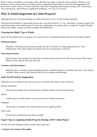 Expert Tips on Applying Finish Properly During a DIY Cabin Project