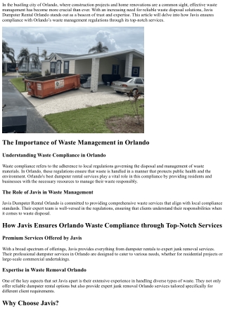 How Javis Ensures Orlando Waste Compliance through Top-Notch Services