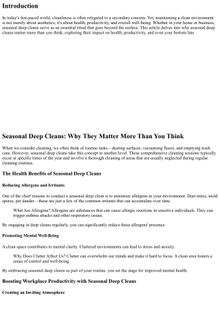 Seasonal Deep Cleans: Why They Matter More Than You Think