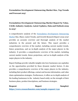 Formulation Development Outsourcing Market