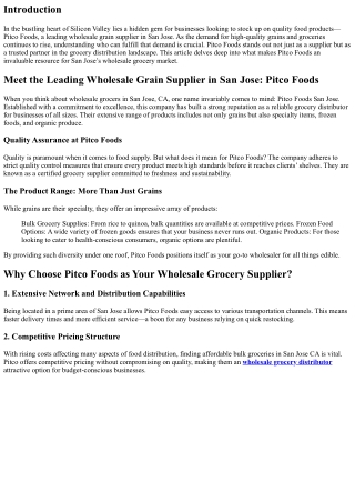 Meet the Leading Wholesale Grain Supplier in San Jose: Pitco Foods