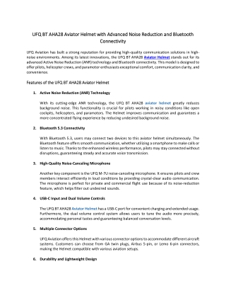 UFQ BT AHA28 Aviator Helmet with Advanced Noise Reduction and Bluetooth Connectivity