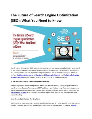 The Future of Search Engine Optimization (SEO) What You Need to Know