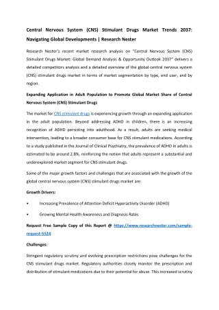 Central Nervous System (CNS) Stimulant Drugs Market Size 2037