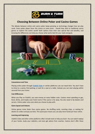 Choosing Between Online Poker and Casino Games